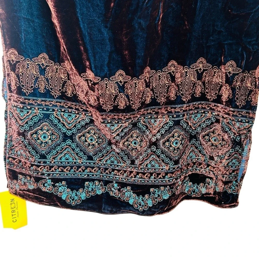 Citron Santa Monica Velvet Scarf Shawl Boho Art To Wear Embroidered‎ 84"x19" NEW - Picture 5 of 14